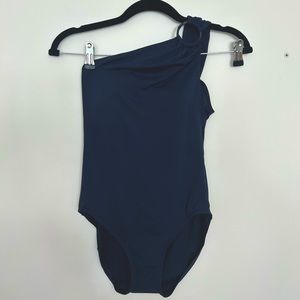 Carmen Marc Valvo Navy Blue One Shoulder Bathing Suit, Size 6